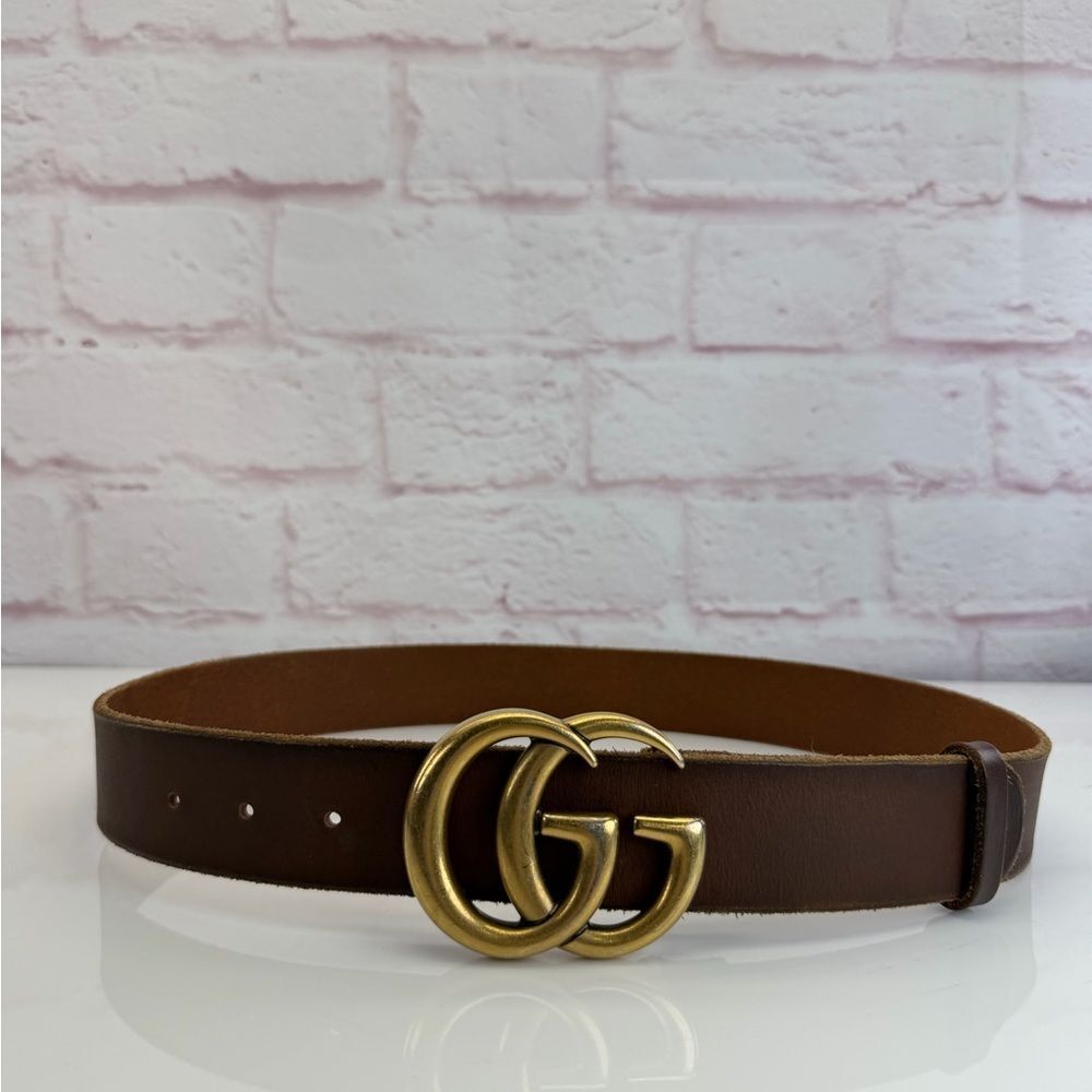 Gucci Raw Edge Unfinished Wide Marmont Double G Leather Belt 409416 85/34 - Picture 2 of 10